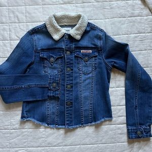 Hudson Big Girls Blue Denim Jacket with Sherpa Collar Medium